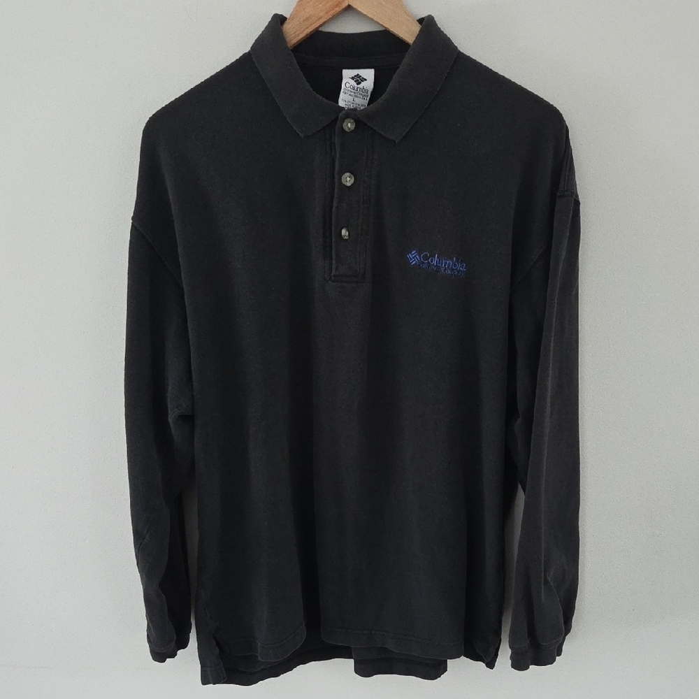 Columbia Men's 100% Cotton Long Sleeve Black Polo Shirt
